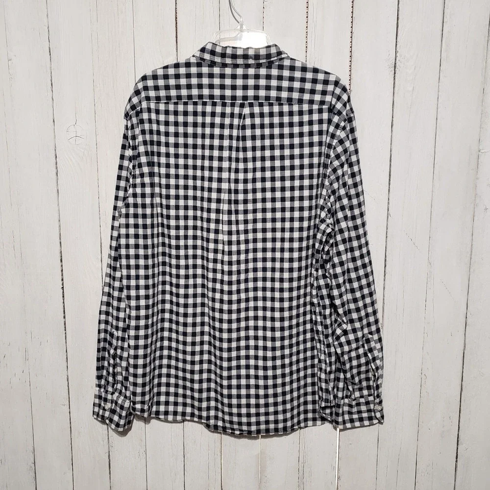 J Crew XXL Men's Button Shirt Black White Plaid Long Sleeve Secret Wash Slim Fit